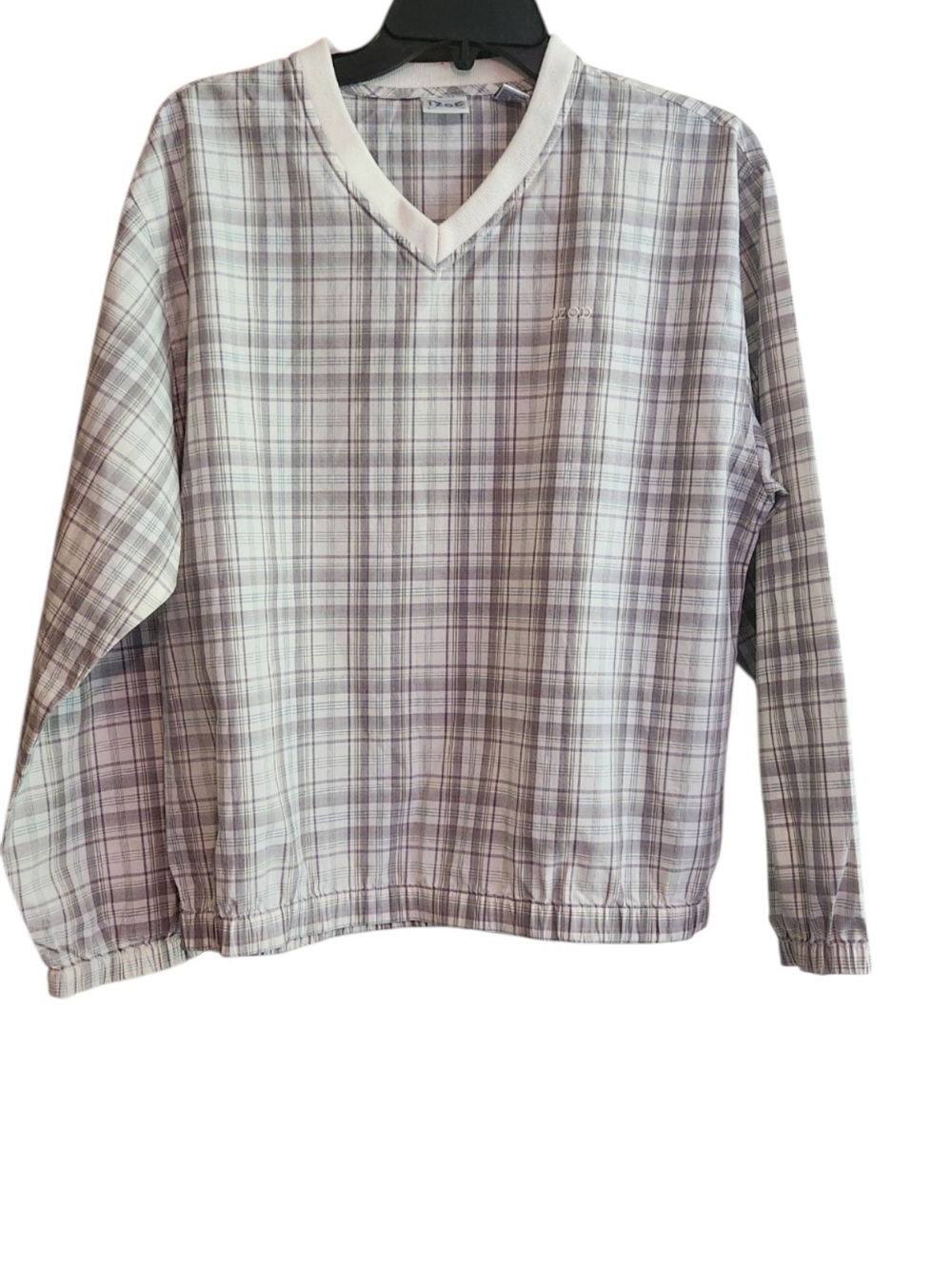 Izod Golf Plaid Long Sleeve V-Neck Pullover Top - Lightweight